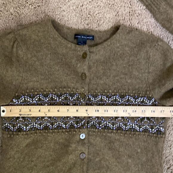 Elena Solano Embroidered Lambswool Fair Aisle Cardigan Large Grannycore Coquette - Picture 6 of 8